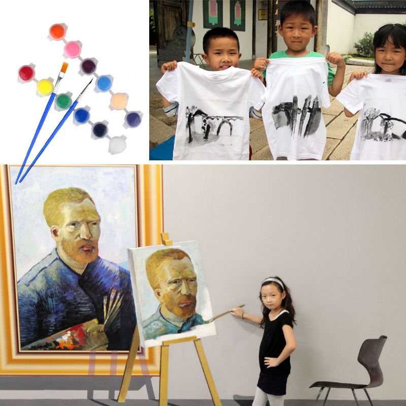 数字油画颜料带套装3ml6连体画笔儿童学生diy涂鸦绘画画材 2套(送画笔3支+1调色盘) 12色