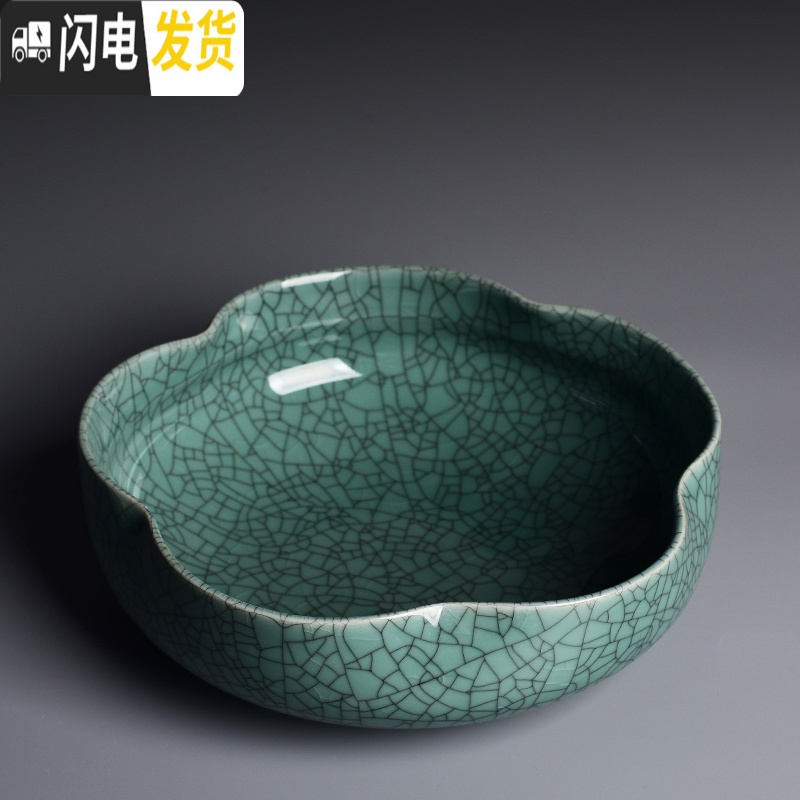 三维工匠哥窑水仙花盆水培铜钱创意陶瓷大号无孔创意家用水养植物盆花盘 [哥窑五花瓣-蓝色] 大花盆容器