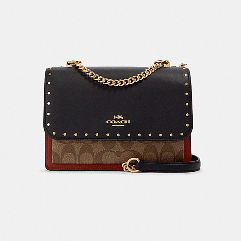 蔻驰(coach)女包 新款 klare系列 时尚百搭 拼色印花小方包风琴包经典