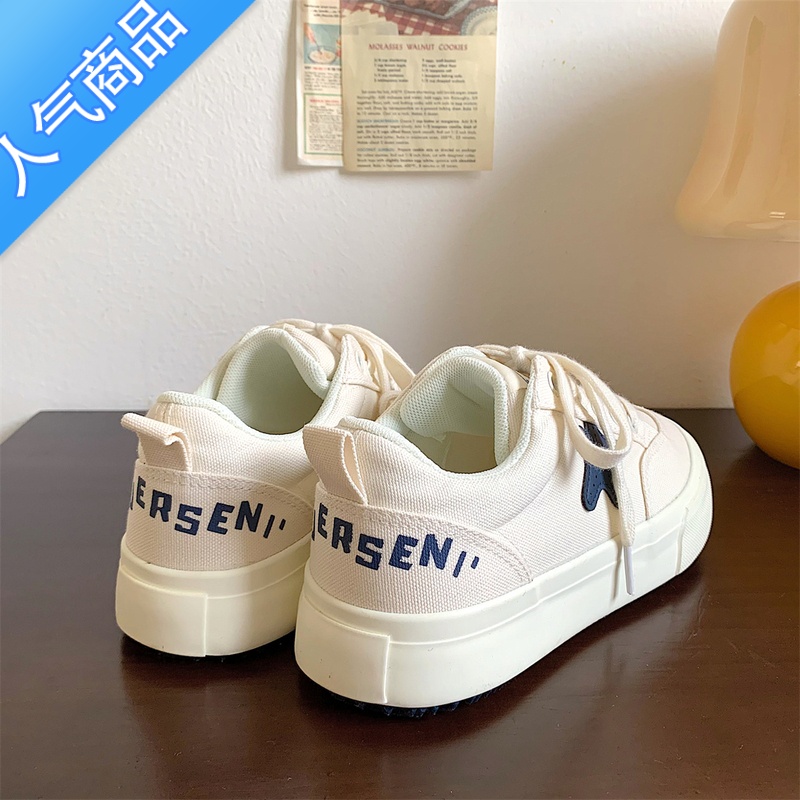 SUNTEK小众复古星星小白鞋女学生2023夏季新款ins潮百搭休闲厚底帆布鞋高清大图