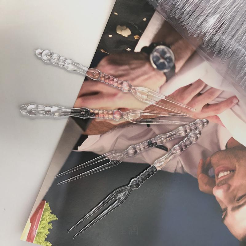 一次性创意透明2齿叉餐具竹节心型水果牙签叉蛋糕甜点果签水果叉