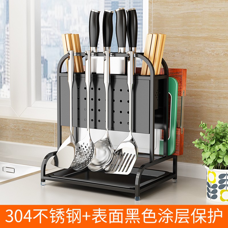304不锈钢厨房置物架砧板菜刀座厨具用品收纳架子多功能壁挂刀架收纳层架 三维工匠高清大图