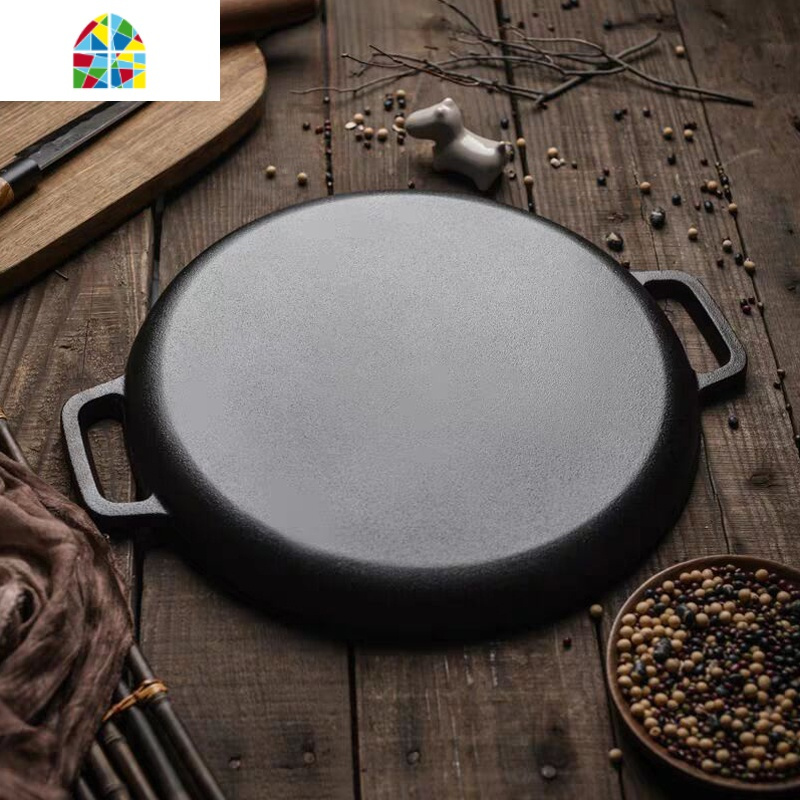 34cm加厚铸铁煎饼锅平底烙饼锅铁板鏊子家用烙饼锅采用优质铸铁材质