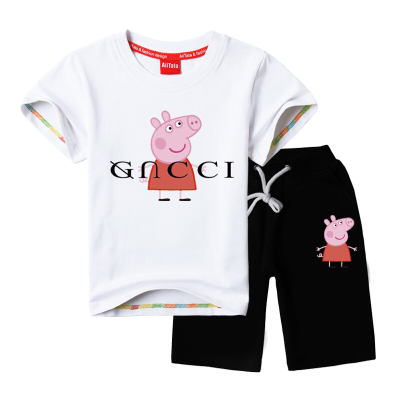童装套装夏装女童活动服儿童短袖t恤白色衣服班服小猪佩奇
