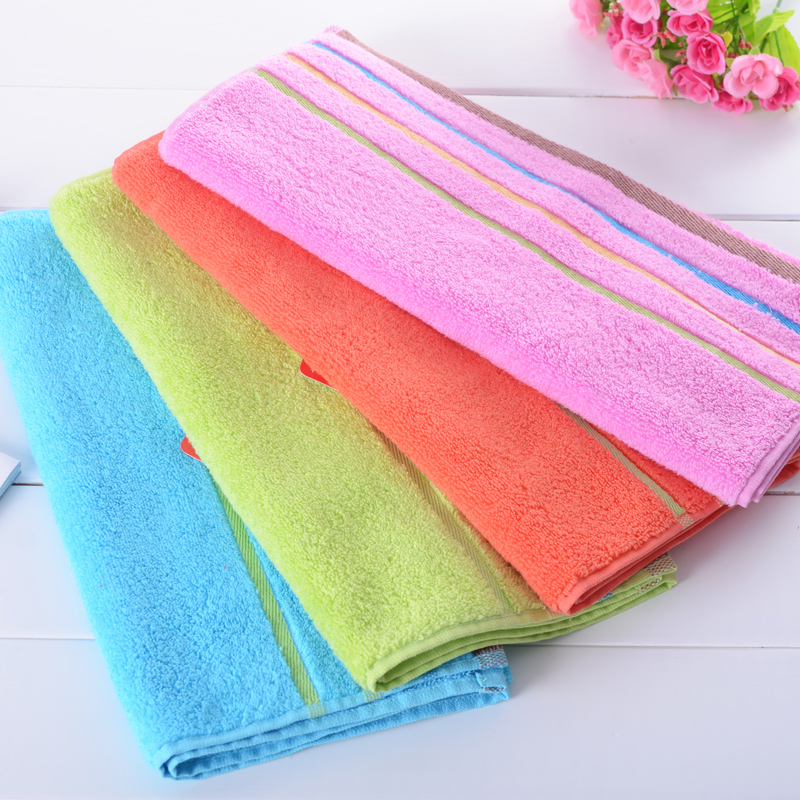 亚光(LOFTEX)毛巾家纺纯棉柔软吸水素色无捻彩条梦飞扬面巾 随机色4条装 100g/条 34*72cm 671102高清大图