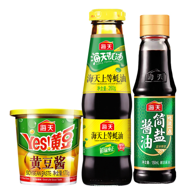 16.9元包邮 海天 上等蚝油260g+简盐生抽150ml+黄豆酱170g
