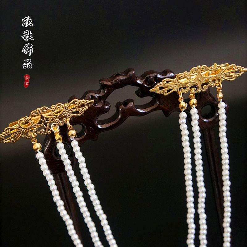 宋风明制古风珍珠发排发夹簪子排插发钗汉服配饰头饰发饰额饰围髻 三层珠帘对夹[一个装]s
