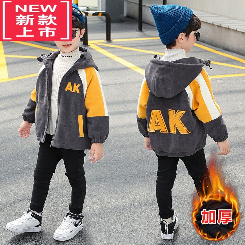 可莉允男童秋季外套夹棉儿童摇粒绒薄棉服加厚新款潮痞帅炸街颗粒绒秋冬图片