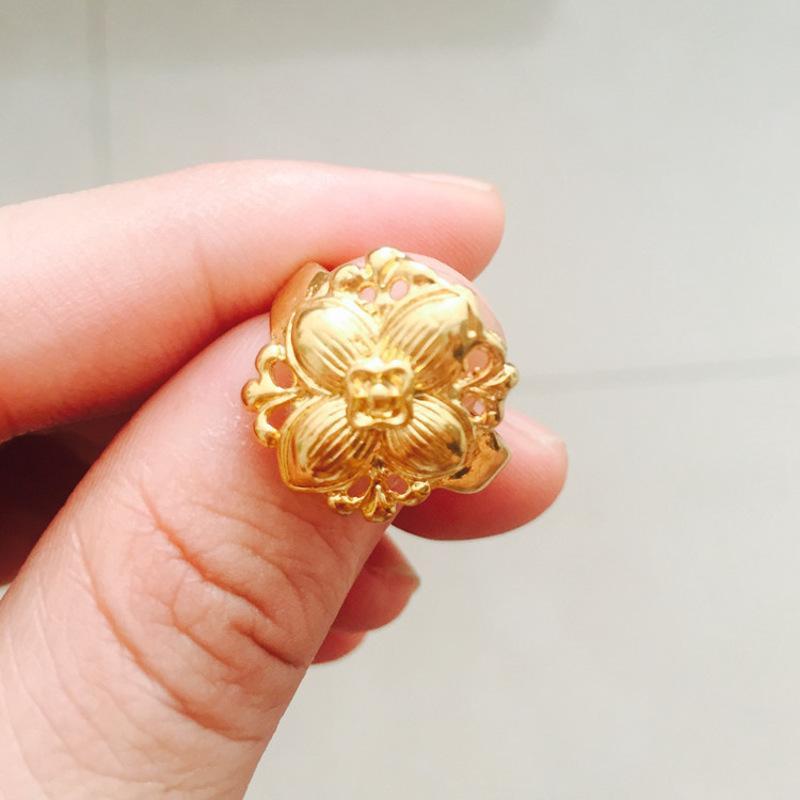 黄铜镀金新款女士戒指四叶花朵唯美金色花戒指饰品PTHSMY9108送女朋友七夕情人节礼物