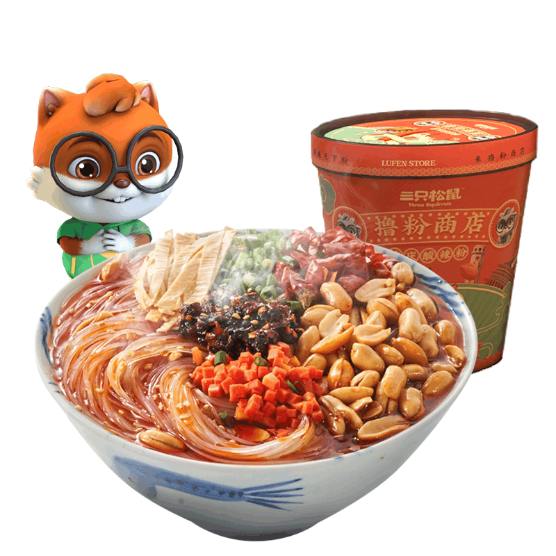 满300减210[三只松鼠_酸辣粉130g]桶装方便速食方便面正宗四川小吃图片