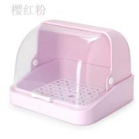 婴童用品储存盒干燥架翻盖防尘收纳箱婴儿餐具收纳盒奶粉盒奶瓶架 樱花粉 小号