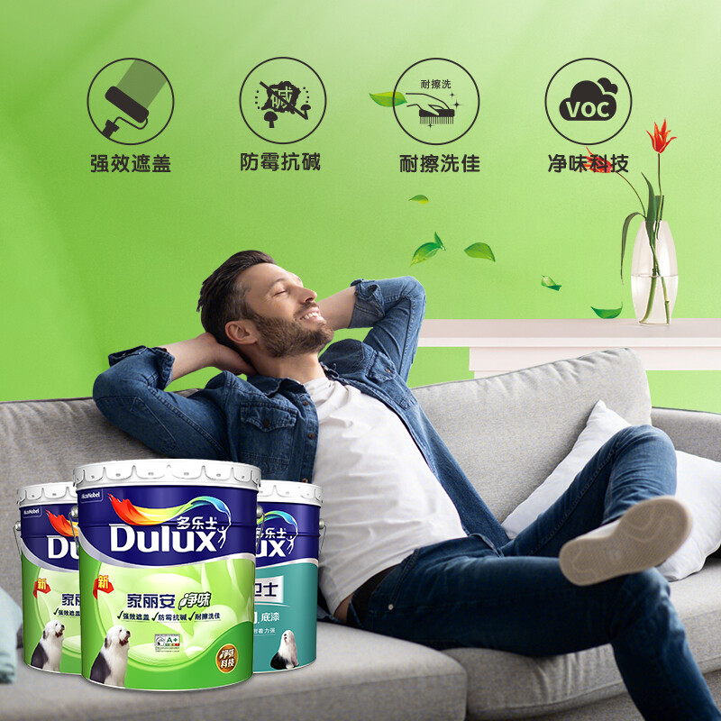 多乐士（Dulux） 家丽安净味乳胶漆内墙油漆涂料墙面漆A991+A914 51L套装 哑光白色高清大图