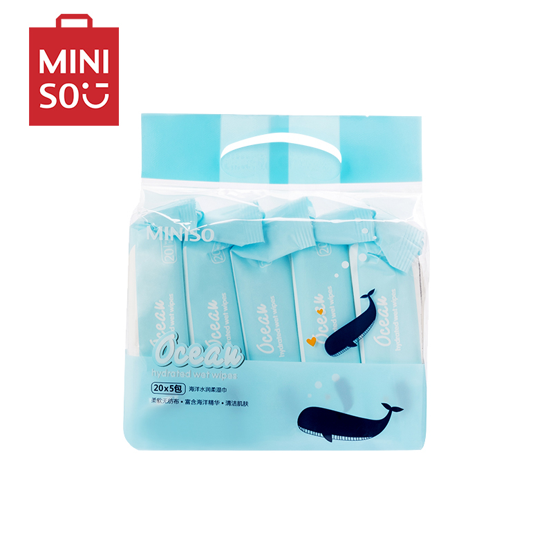 名创优品(miniso) 海洋水润柔湿巾 抽取式便携卫生水润湿纸巾[20片装*5]