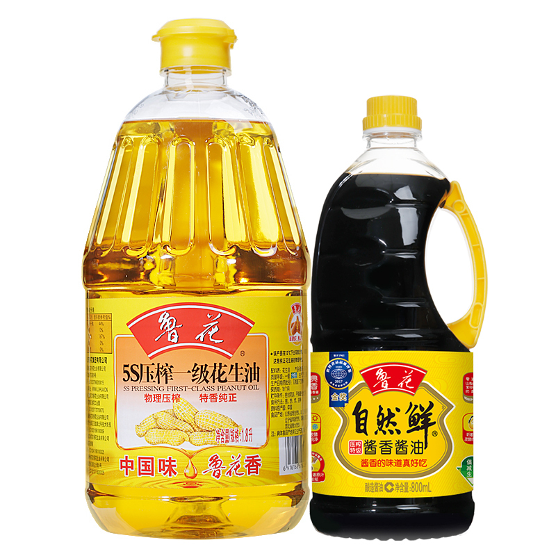 鲁花 5S压榨一级花生油1.8L送自然鲜酱油800ml 食用油 粮油 礼品 家用炒菜 植物油 物理压榨 送礼佳品