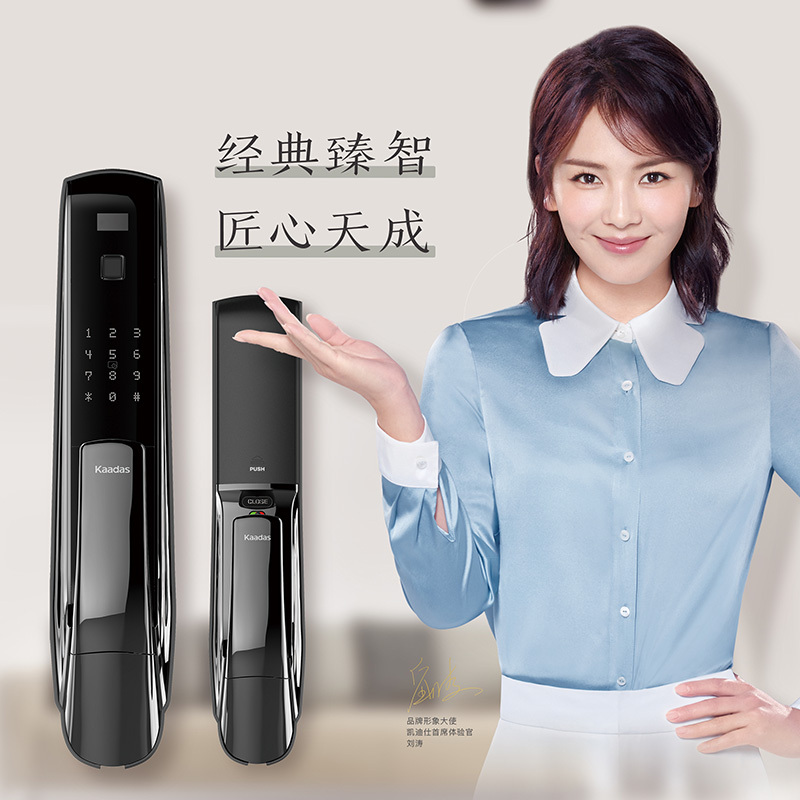 凯迪仕智能锁K3 流光金 指纹锁家用防盗门电子门锁 密码锁 入户门锁 推拉式指纹密码解锁
