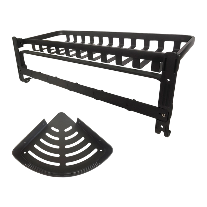 LONMATE 加宽扁杆网蓝浴巾架+三角架 两件套高清大图