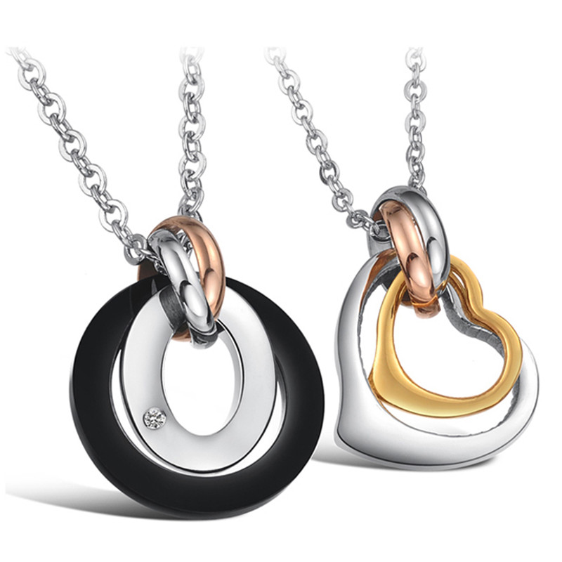 钛钢项链双环造型坠男款女款情侣首饰品送女朋友七夕情人节礼物