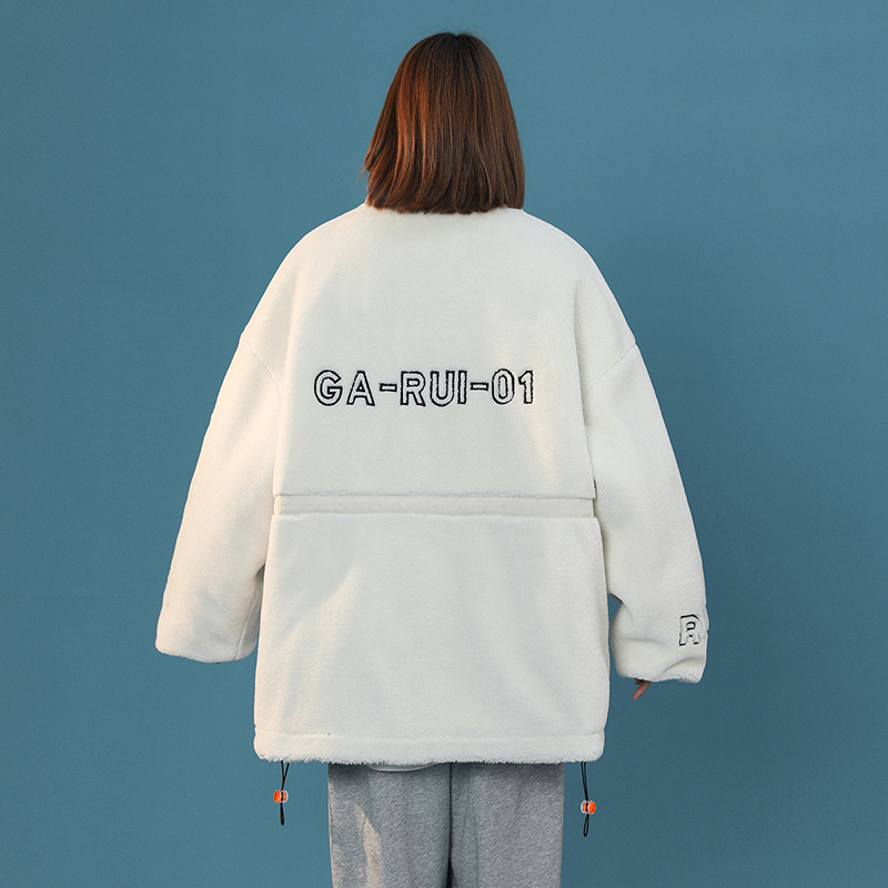 DEBRAND棉衣女2021冬季新款韩版简约ins潮刺绣加厚防寒羊羔绒外套
