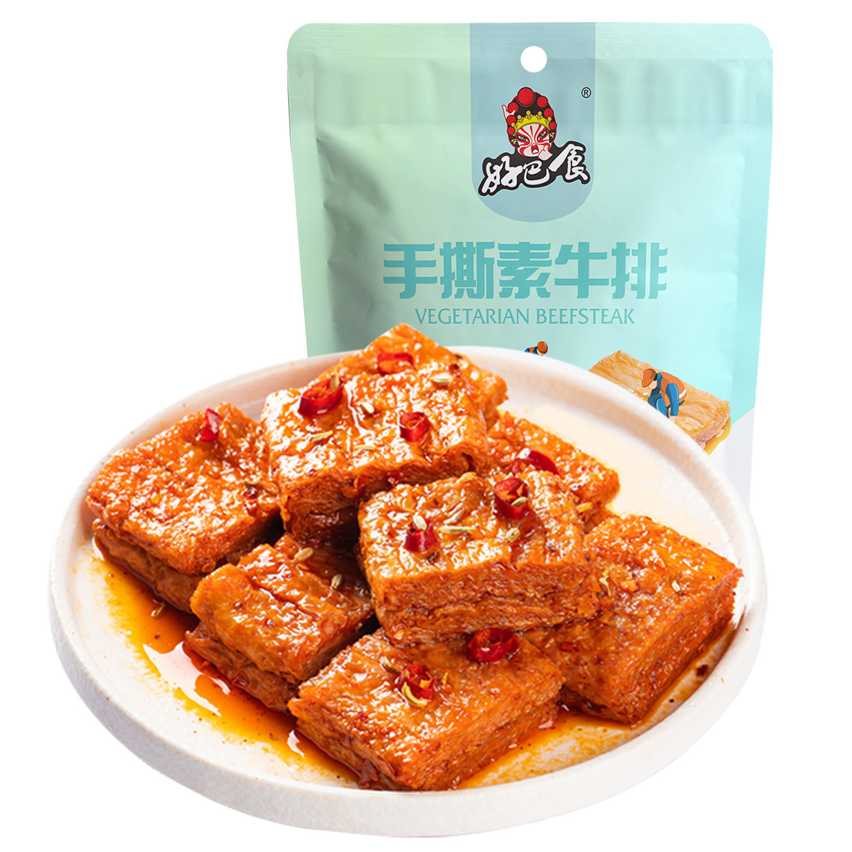 好巴食 素食豆腐干 休闲零食小吃 手撕素牛排麻辣味200g高清大图