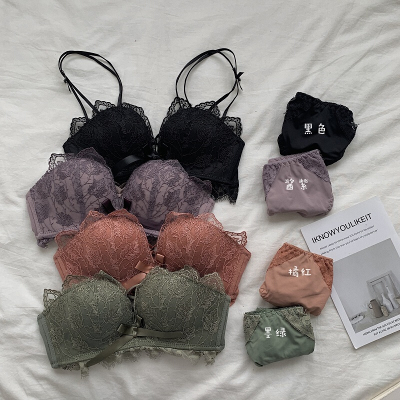 波迷娜(BOMINA)少女性感蕾丝花边胸罩小胸聚拢内衣女往季新款女学生内裤文胸套装潮J