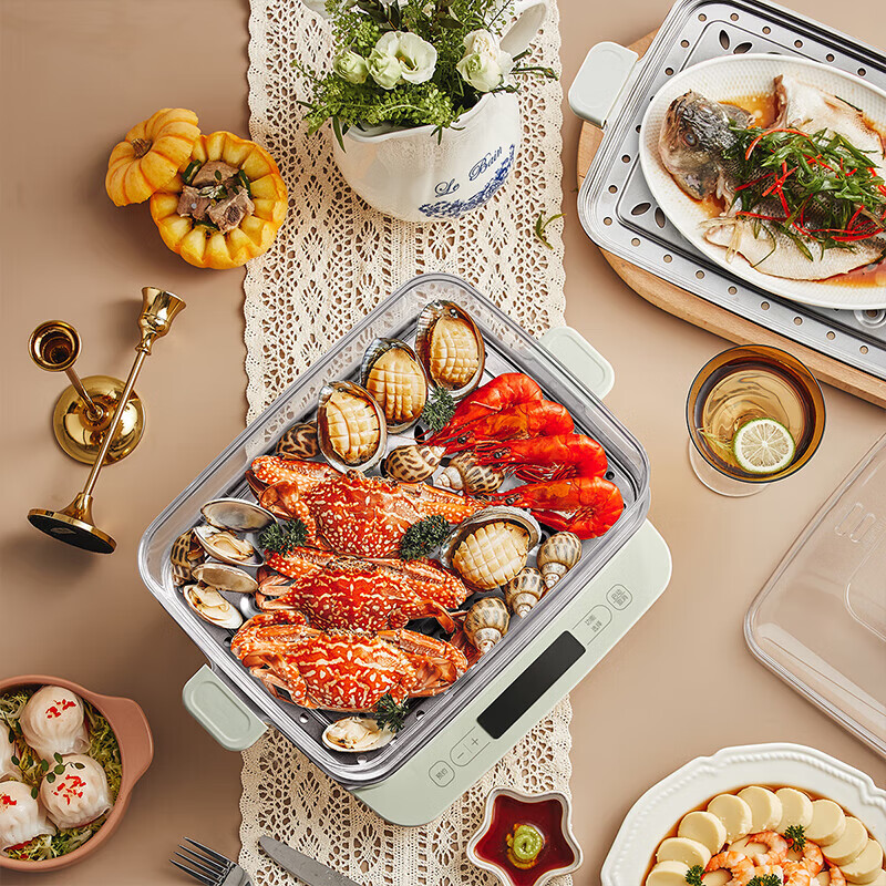 小熊(bear) 电蒸锅 多功能锅9L大容量双层电蒸锅 800W 浅绿色 DZG-C90G3高清大图