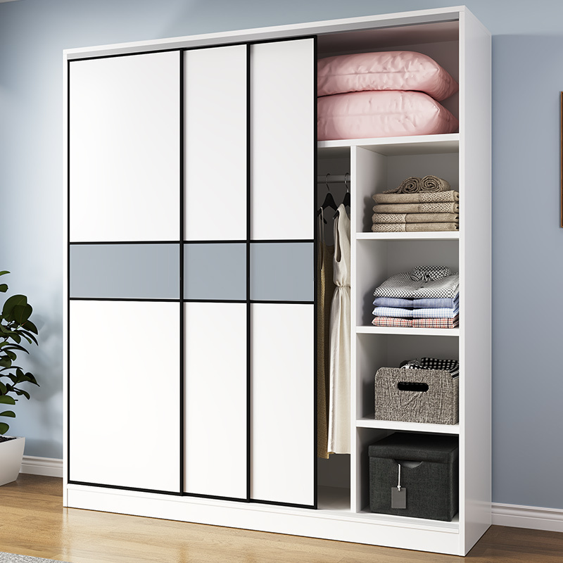 可定制全实木衣柜家用卧室出租房用现代简约经济型储藏推拉门衣柜