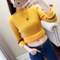 【加绒加厚】半高领毛衣女秋冬新款韩版保暖针织打底衫 2XL建议（130-140斤） 黄色（加绒）