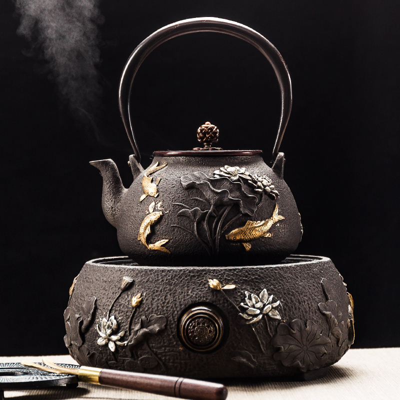 老铁壶黄金蛋手工茶壶铸铁电热煮茶器家用泡茶烧水壶电陶炉套装 雅黑帝依电陶炉+竹韵铁壶