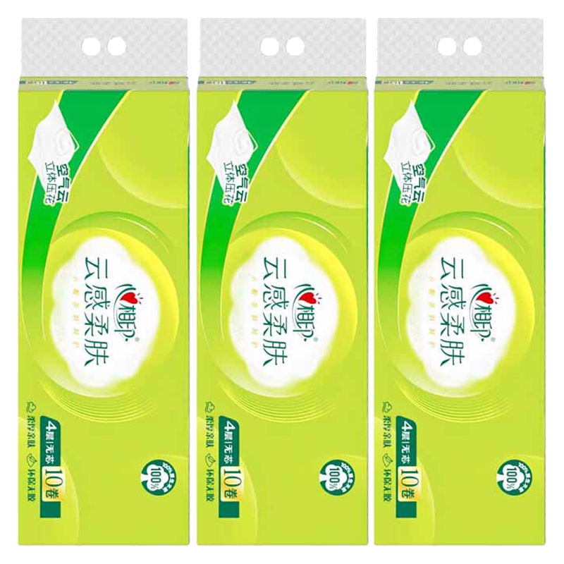 心相印卫生纸四层立体压花无芯卫生纸70g*10卷*3提RW3410