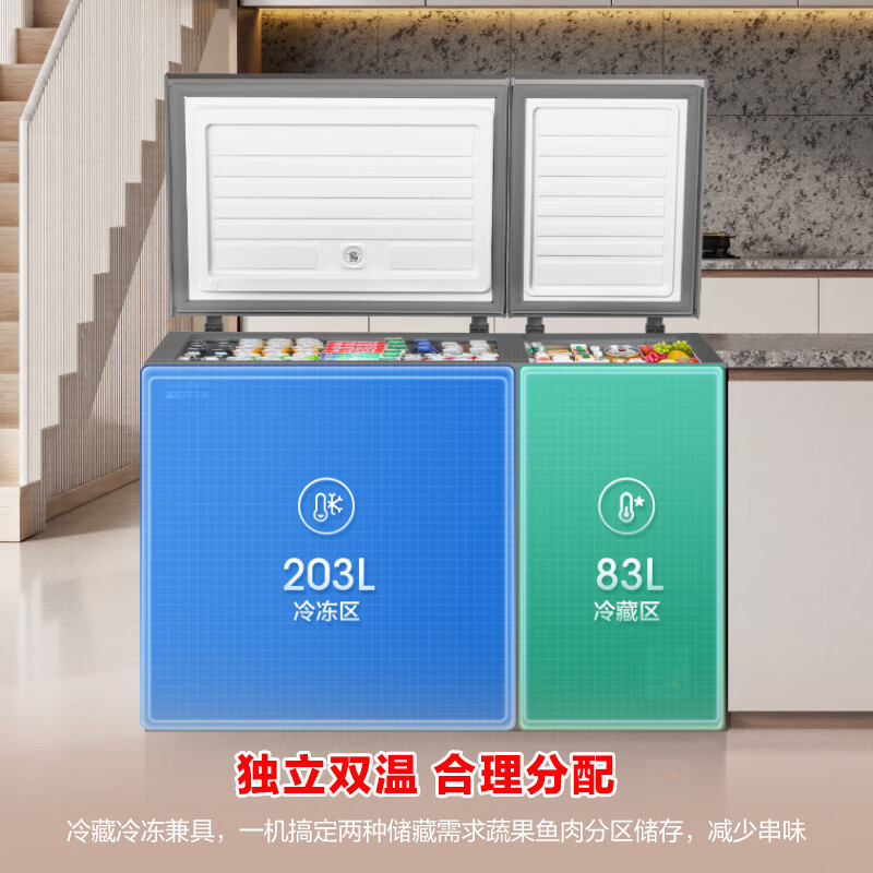 容声(Ronshen)BCD-286E10KNLAD 灰 286升冰柜家用大容量小冷藏大冷冻双温冷柜顶开门卧式冰箱高清大图