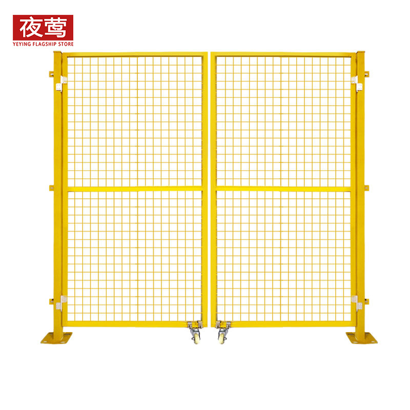 夜莺 车间隔离网门工厂仓库围栏网防护网快递分拣隔断网配套门铁丝网门防护栅栏 黄色2.0米高*总3米宽对开门高清大图