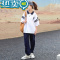 绿彩虹光女童运动套装2023夏季新款中大童两件套宽松休闲T恤校服班服