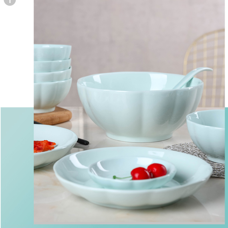 LICHEN 碗碟套装 景德镇陶瓷16件青釉系列家用餐具饭碗菜盘组合