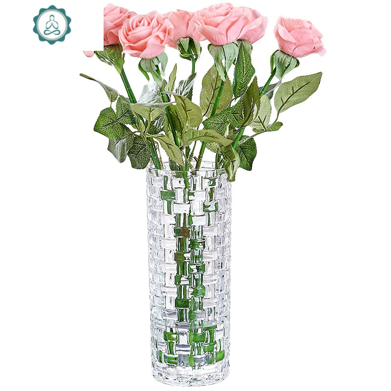 加厚花瓶玻璃透明水养富贵竹玫瑰百合干花插花摆件大号客厅北欧瓶 封后 30直筒郁金香[加厚加重]