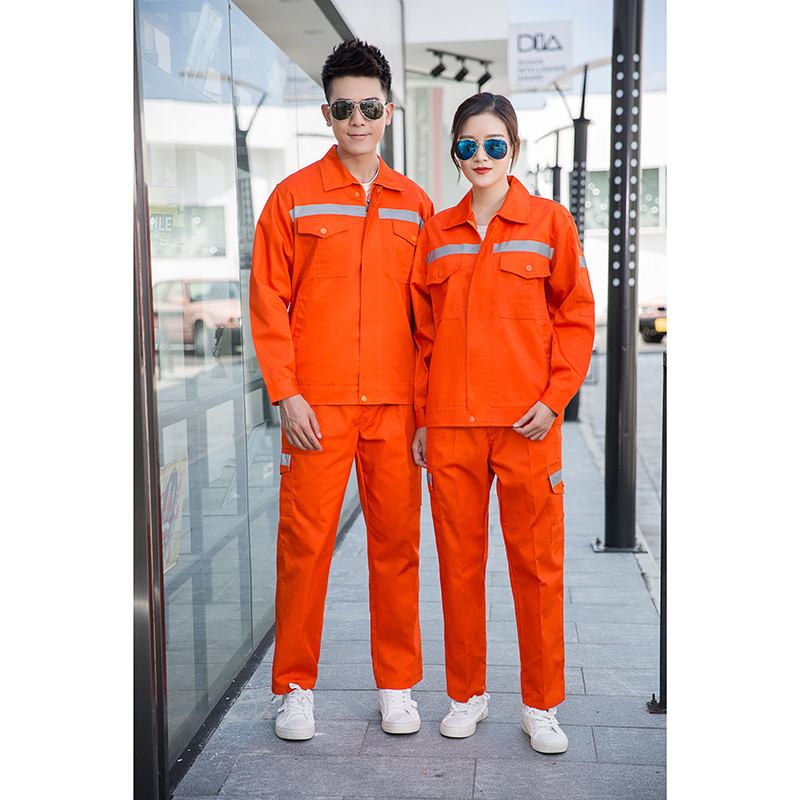 秋冬环卫长袖工作服套装+拉链设计+前后灰色多条反光条高清大图