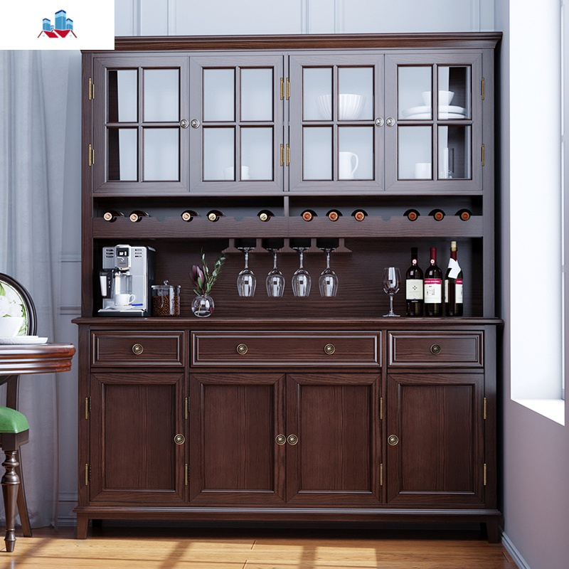 美式全实木白蜡木餐边柜酒柜一体靠墙到顶餐桌组合高酒柜碗柜定制泰