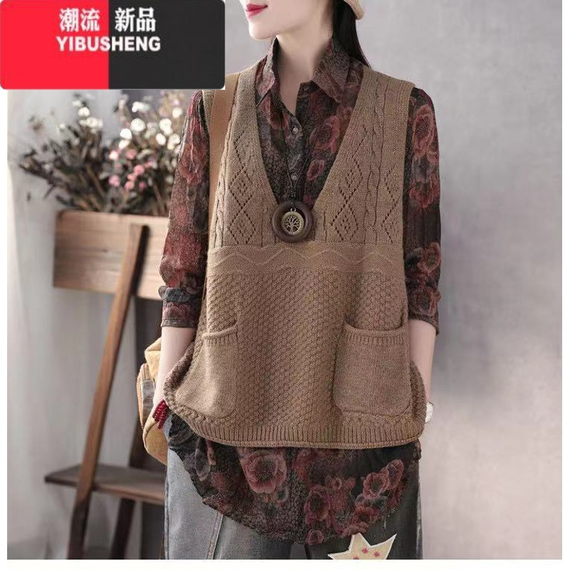 YIBUSHENG针织外套毛衣马甲女春装2023年新款春秋女士背心外搭无袖坎肩上衣