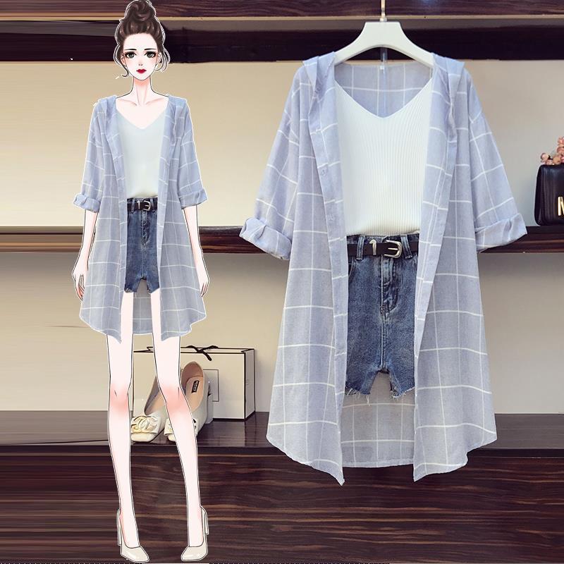 喂奶衣哺乳衣服期外出穿时尚夏天装季格子防晒衣上衣背心两件套装