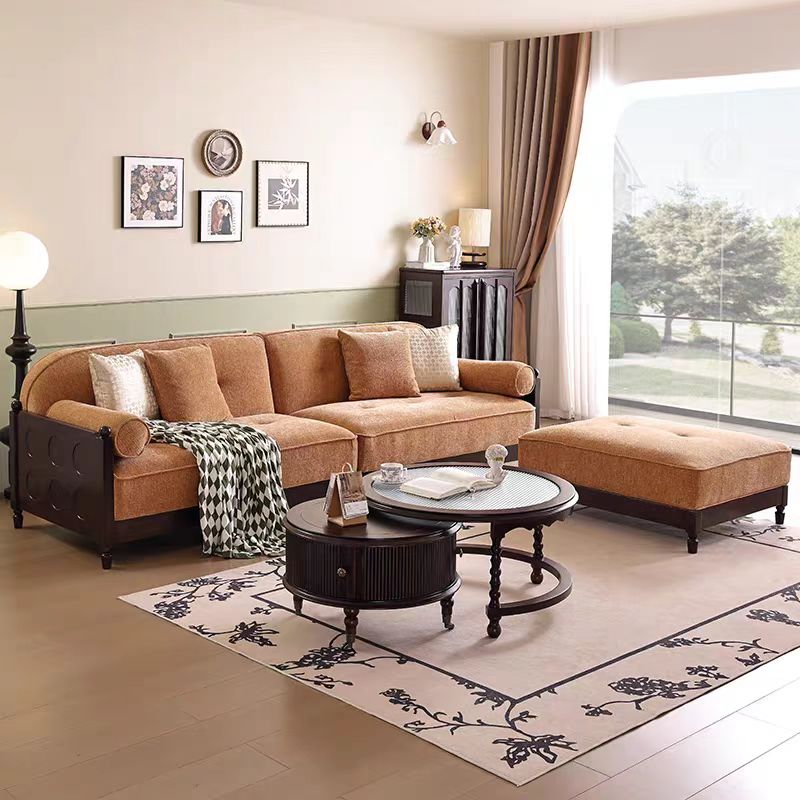 法式复古实木布艺沙发客厅小户型三位直排转角贵妃榻沙发茶几组合高清大图