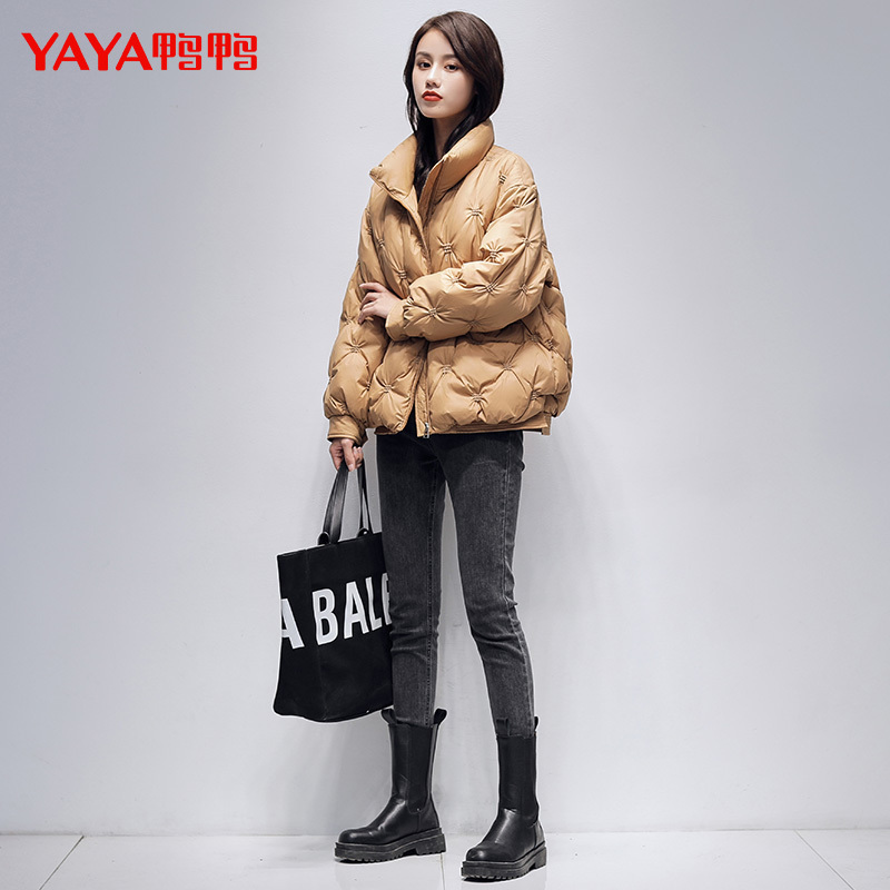 鸭鸭90鸭绒女士短款羽绒服新款防风立领加厚保暖冬装外套