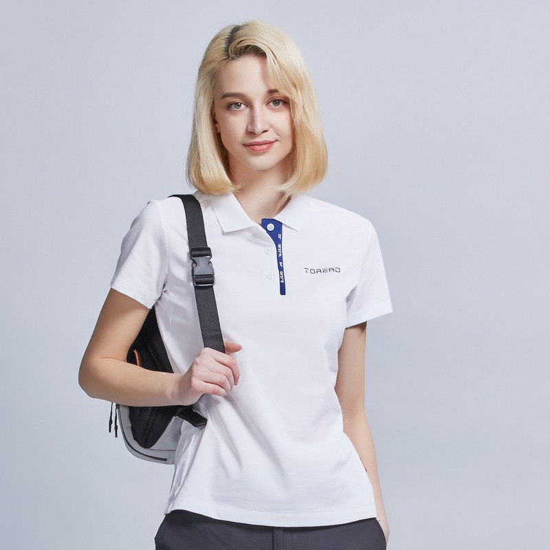 探路者POLO衫户外短袖T恤女士休闲衣服带翻领t恤春夏季户外女式舒适透气旅行运动短袖T恤