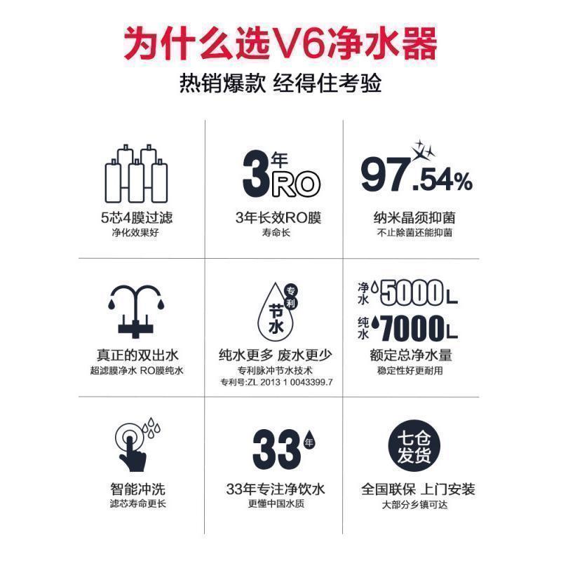 安吉尔V6净水器家用双出水直饮机无罐大通量RO反渗透前置过滤厨下式净水机J2605-ROB60(A8)
