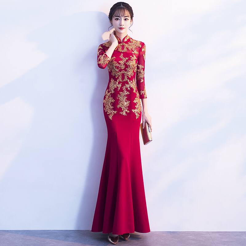 敬酒服新娘春季2018新款婚礼红色衣服鱼尾长款回婚礼结婚礼服女
