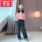 可莉允女童牛仔裤冬装2022新款韩版中大童洋气宽松直筒加绒加厚保暖长裤保暖裤