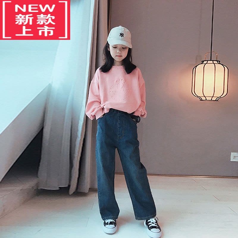 可莉允女童牛仔裤冬装2022新款韩版中大童洋气宽松直筒加绒加厚保暖长裤保暖裤图片