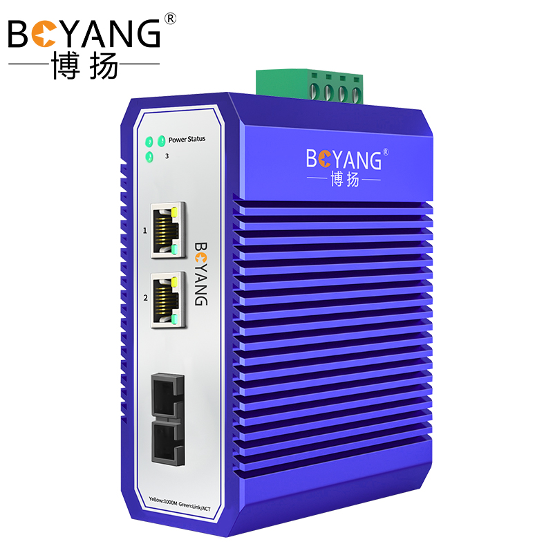 博扬 工业级POE交换机 双纤SC 一光二电千兆收发器 宽温导轨式以太网交换机 集线器含电源 BY-ISUQ1022
