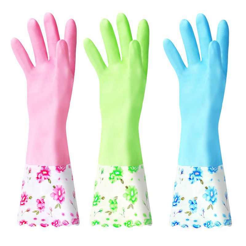 加绒宽口 2双|宽口束口加绒长款冬季洗碗手套橡胶乳胶家务洗衣服手套