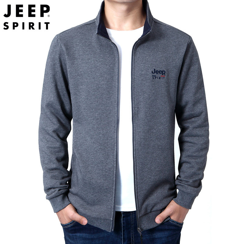 JEEP SPIRIT吉普立领开衫卫衣男春秋运动男装针织上衣宽松休闲百搭外套