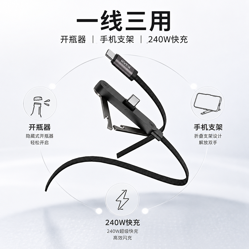 克维杰 100W硅胶数据线/27W编织数据线/66W3合一编织数据线轴系列 KV-CC10H ||