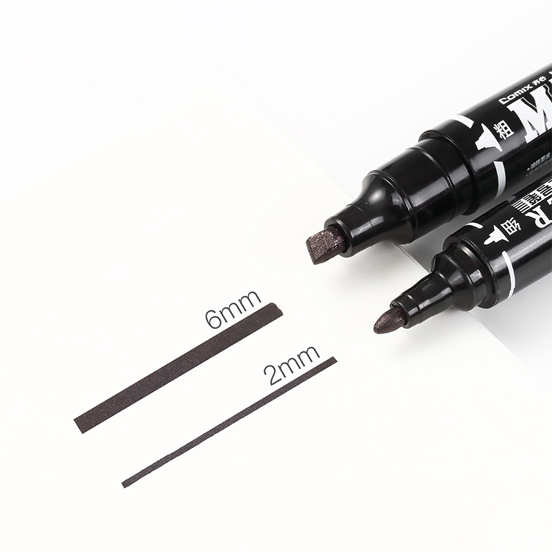 齐心 MK832 大双头记号笔 线幅2-6mm 黑 10支/盒高清大图